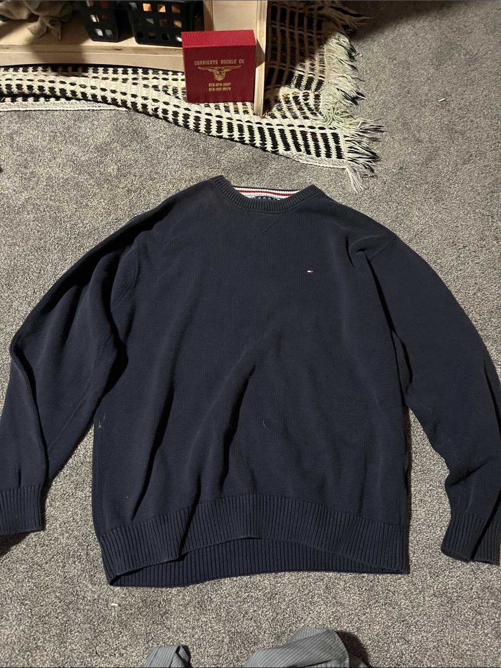 Tommy Hilfiger Navy Crewneck Sweater with Flag Detail